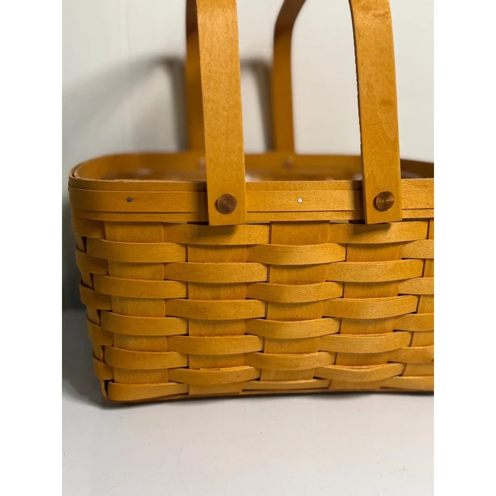VTG Longaberger Basket Woven Wood Brown Picnic Storage Liner Riser 2002